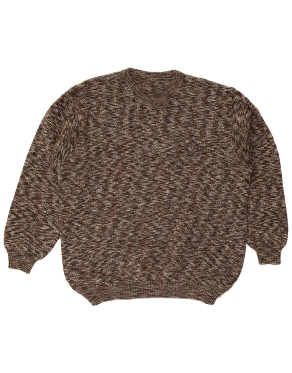 VINTAGE Herren-Pullover mit V-Ausschnitt, große braun gefleckte Wolle