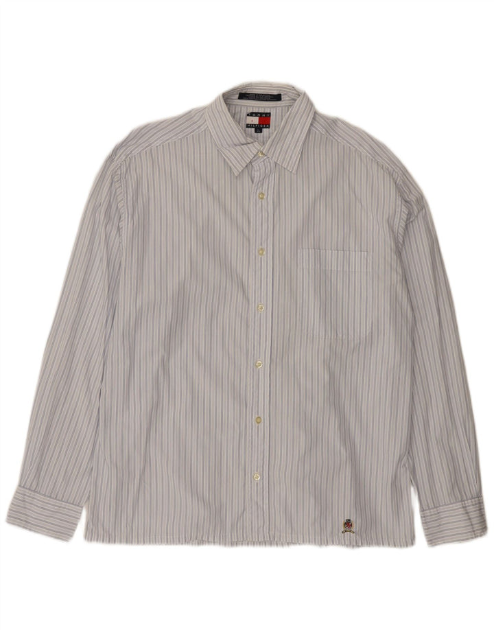 Tommy Hilfiger Herrenhemd, groß, blaue Nadelstreifen-Baumwolle