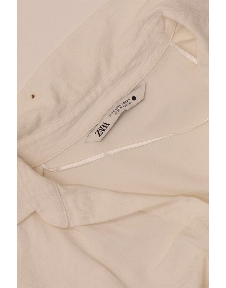 Zara Damen Crop Shirt Bluse UK 10 Small Weiß