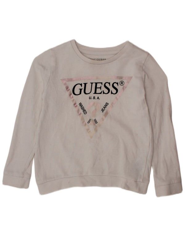 GUESS Mädchen-Sweatshirt mit Grafik, 4–5 Jahre, weiße Baumwolle