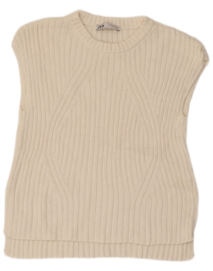 Zara Damen Weste Tank Top UK 12 Mittelweiße Baumwolle