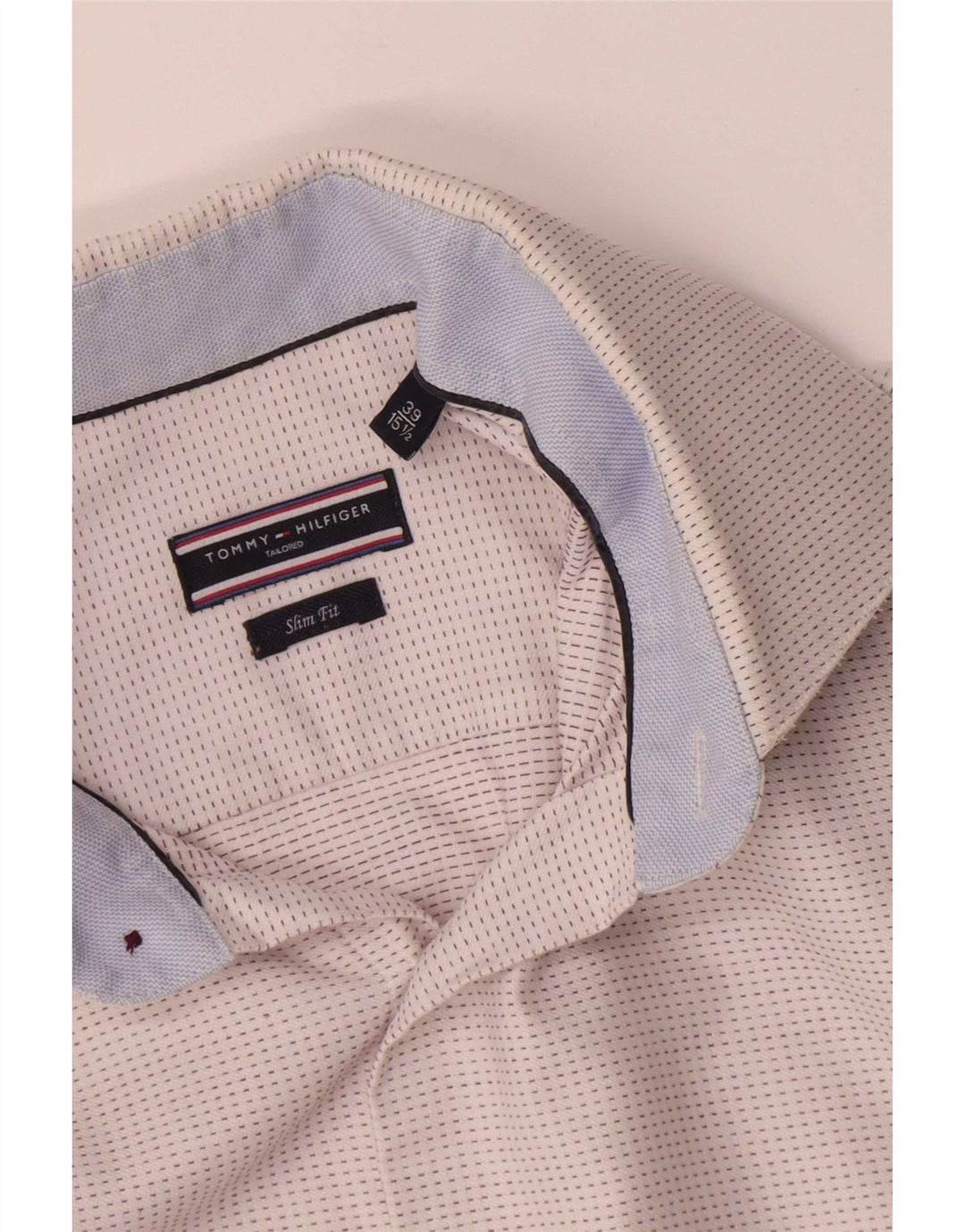 Tommy Hilfiger Herren Slim Fit Hemd Größe 39 15 1/2 Mittelweiß gefleckt