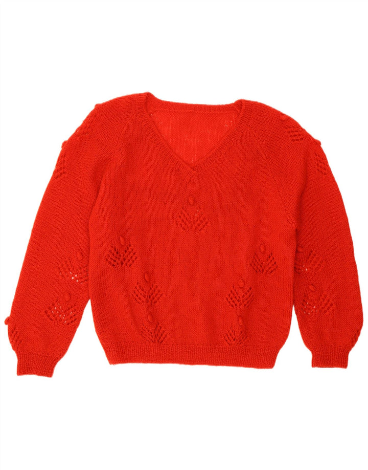 VINTAGE Womens V-Neck Jumper Sweater UK 14 Medium Red