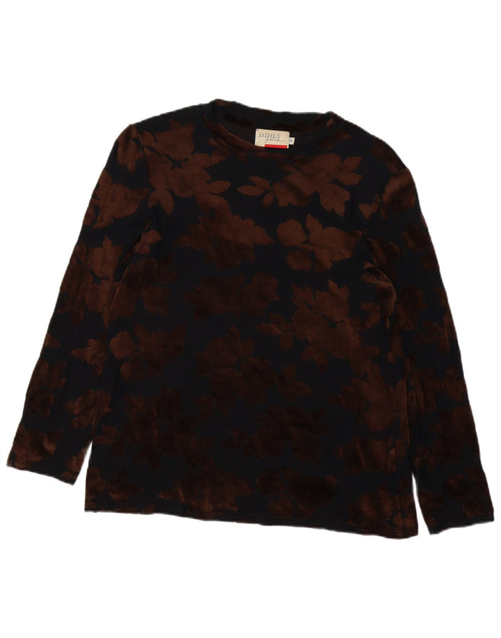 MINX BY EVA LUTZ Damen Velours-Top Langarm EU 38 Mittelschwarz geblümt