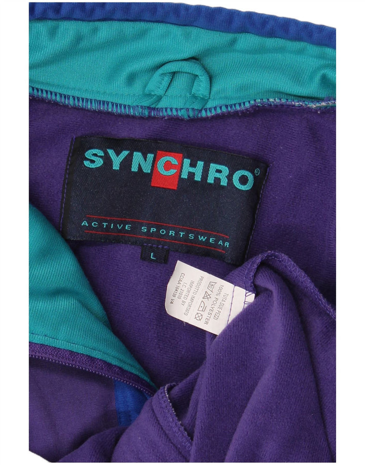 Synchro Herren-Trainingsanzug-Oberteil, Jacke, groß, lila, Farbblock-Polyester