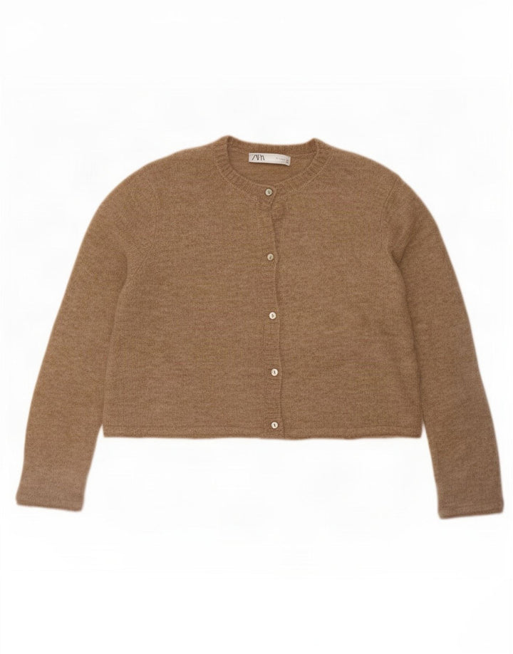 Zara Damen Crop-Oversize-Cardigan-Pullover UK 10 Small Beige Polyamid