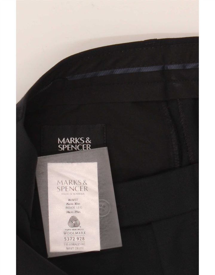 Gerade Herren-Anzughose von Marks & Spencer, W30, L29, marineblaue Schurwolle
