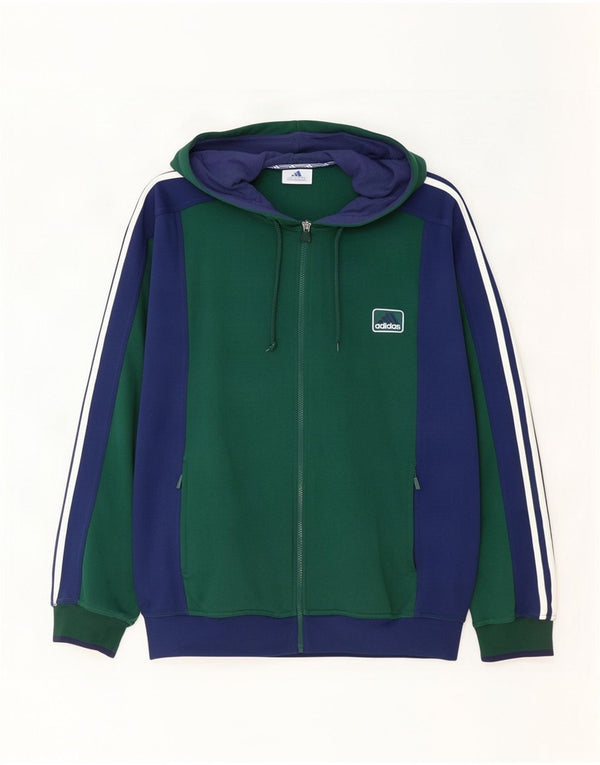 Adidas Herren-Kapuzenpullover mit Reißverschluss, UK 42/44, großes grünes Farbblock-Polyester