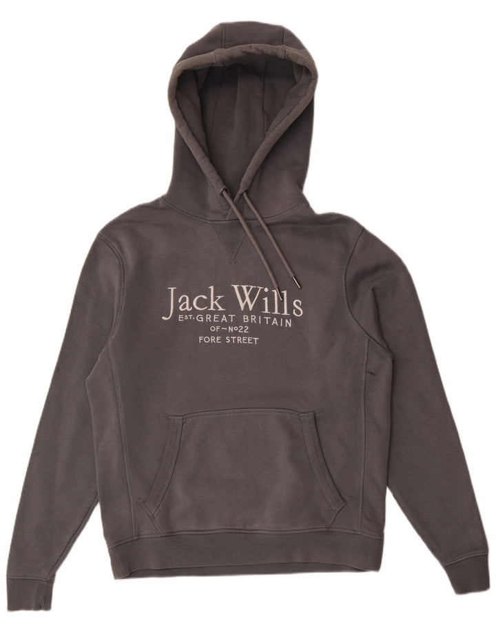 Jack Wills Herren-Kapuzenpullover mit Grafik, Größe S, graue Baumwolle