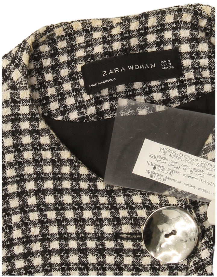 Zara Damen-Blazer mit 1 Knopf und 3/4-Ärmeln, Gr. 10, Größe S, schwarz kariert