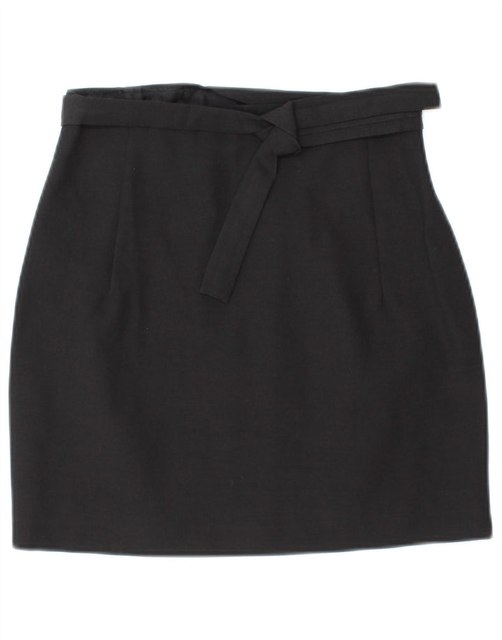 VINTAGE Damen Mini-Wickelrock IT 42 Medium W26 Schwarze Wolle