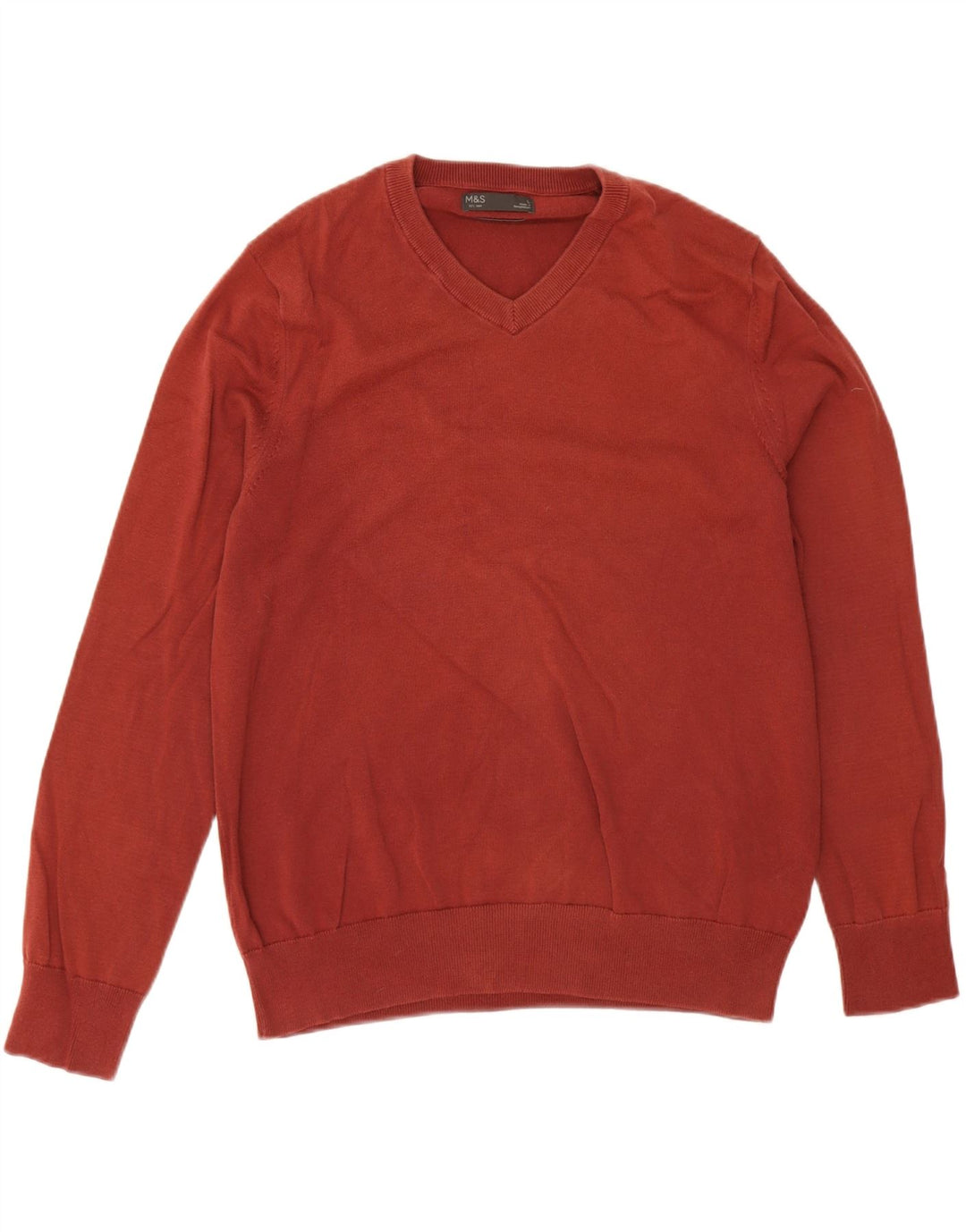 Marks & Spencer Herren-Pullover mit V-Ausschnitt, groß, kastanienbraune Baumwolle