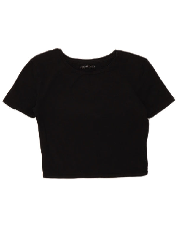 Zara Damen Crop T-Shirt Top UK 8 Small Schwarz