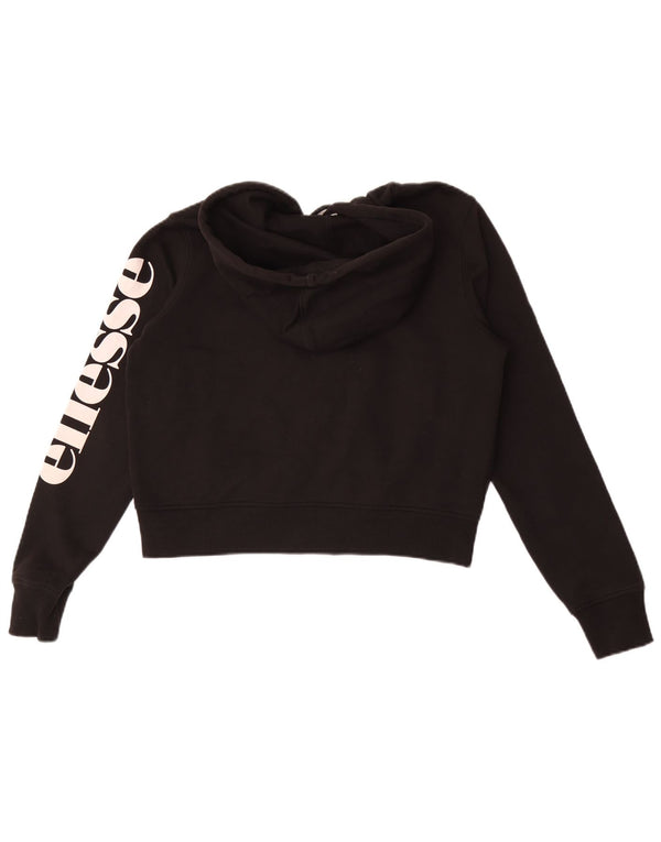 Ellesse Womens Crop Graphic Zip Hoodie Pullover UK 10 Small Schwarz Baumwolle