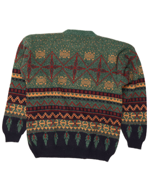 Le Laureat Herren-Pullover mit Rundhalsausschnitt, XL, grüne Fair-Isle-Wolle
