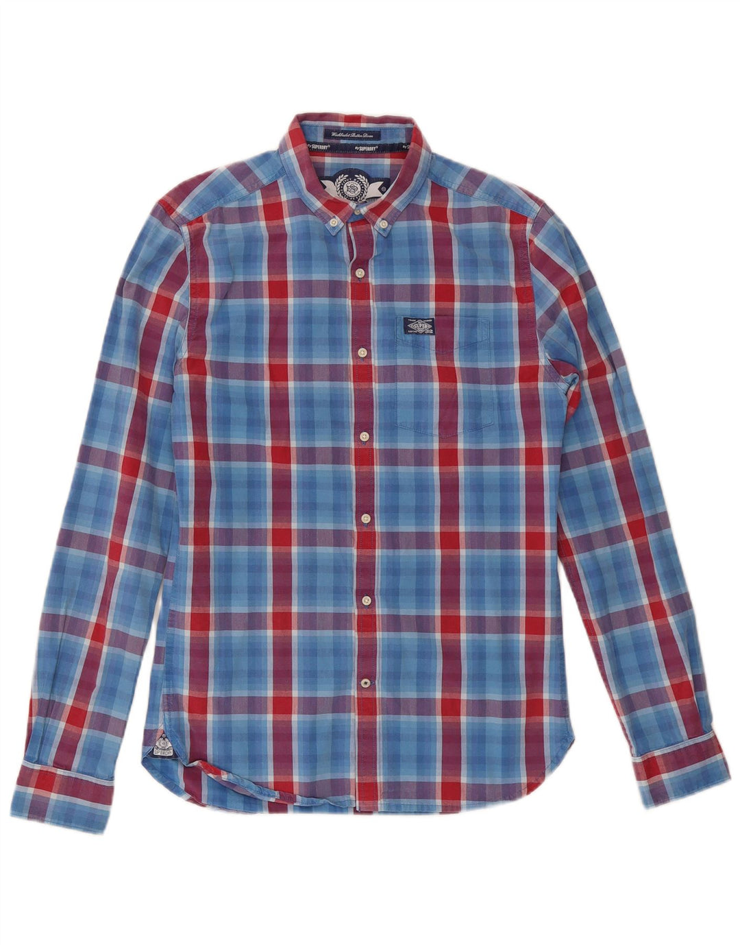 Superdry Herrenhemd aus Baumwolle, klein, blau kariert