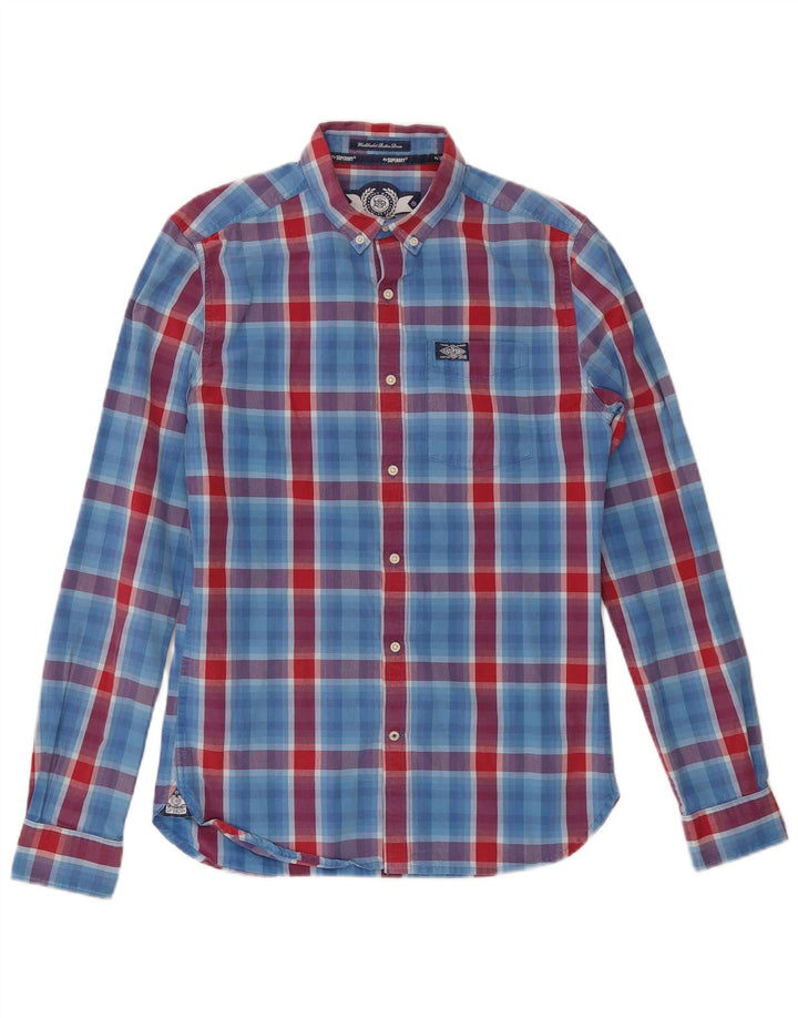Superdry Herrenhemd aus Baumwolle, klein, blau kariert
