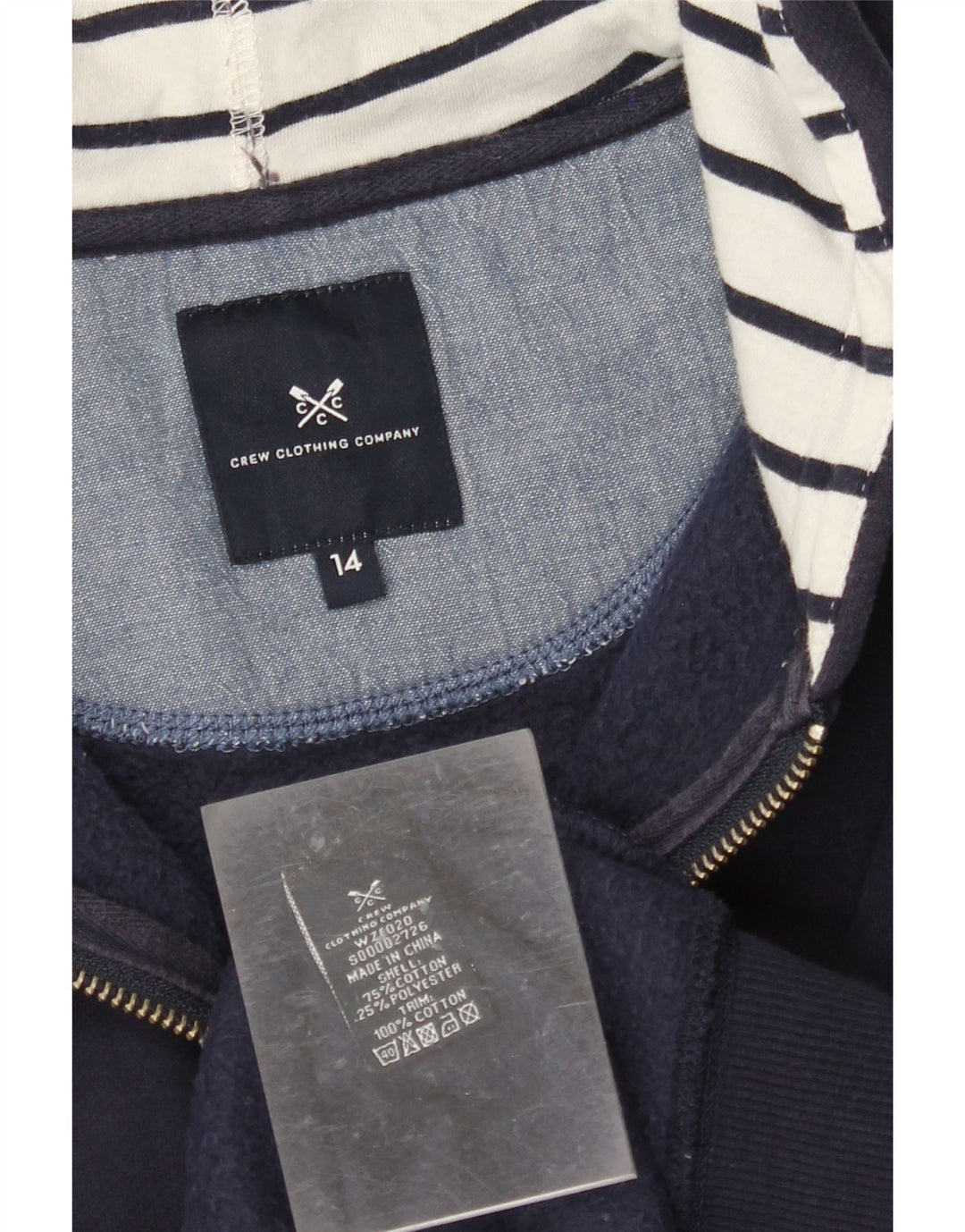 CREW CLOTHING Damen-Kapuzenpullover mit Reißverschluss, UK 14, Größe L, Marineblau, Baumwolle