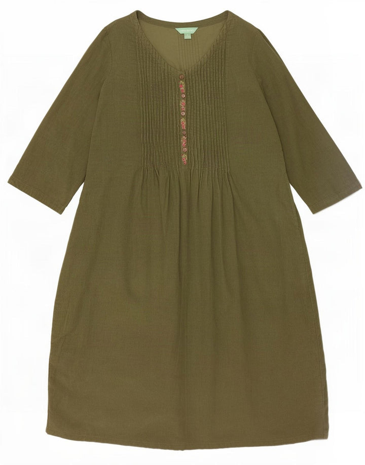 April Cornell Damen-Basic-Kleid mit 3/4-Ärmeln, UK-Größe 14, Mittelgrün mit Blumenmuster