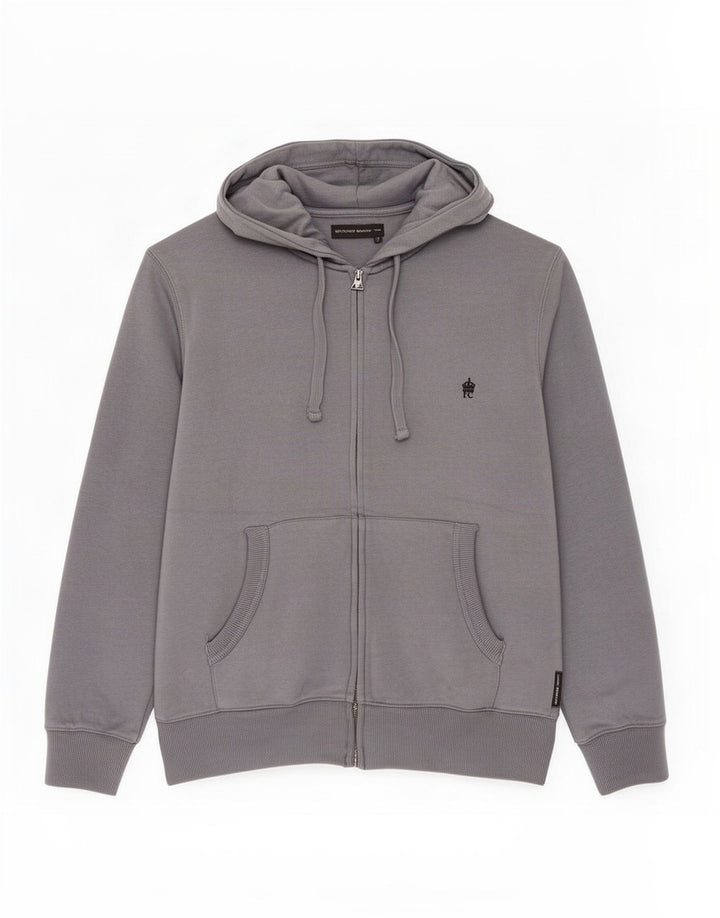 French Connection Herren-Kapuzenpullover mit Reißverschluss, mittelgraue Baumwolle