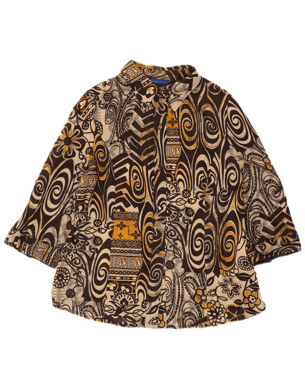 DOMINEW Damen-Hemdbluse mit 3/4-Ärmeln, IT 50 XL, braun, geblümt, Baumwolle