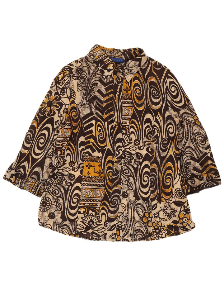 DOMINEW Damen-Hemdbluse mit 3/4-Ärmeln, IT 50 XL, braun, geblümt, Baumwolle