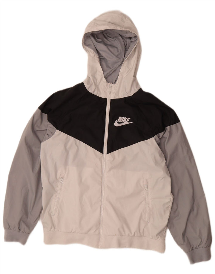 Nike Jungen-Regenjacke mit Kapuze, 12–13 Jahre, groß, weißes Farbblock-Polyester