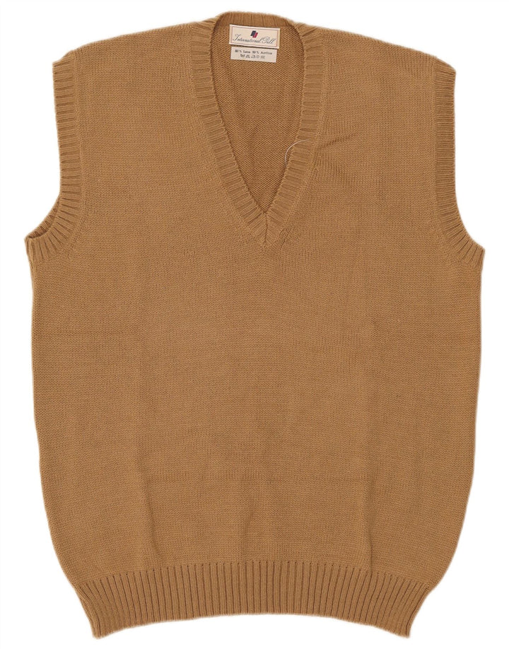 Vintage Herren Weste Tank Top IT 54 XL Beige Wolle