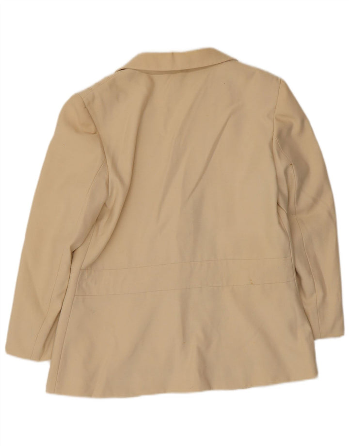 Vintage Damen Zweireiher Blazer Jacke IT 46 Groß Beige Polyester