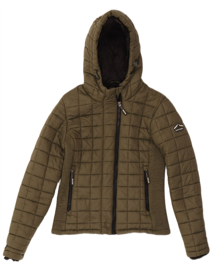 Superdry Wattierte Jacke mit Kapuze für Damen, UK 10, Small, Khaki, Nylon