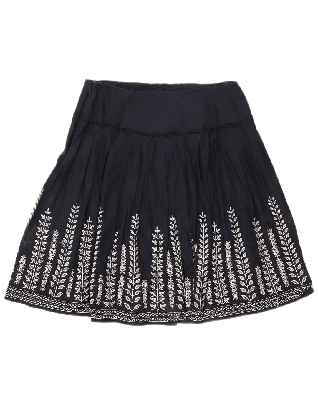 Marks & Spencer Damen-Plissee-A-Linien-Rock, W30, mittleres Marineblau mit Blumenmuster