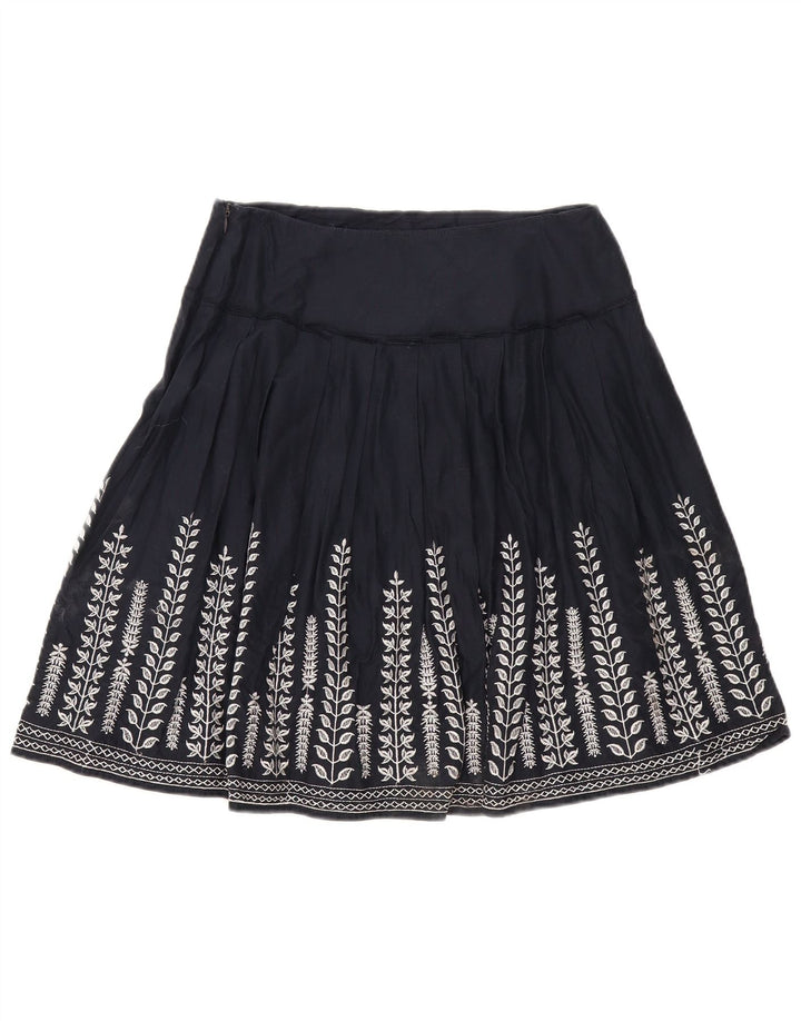 Marks & Spencer Damen-Plissee-A-Linien-Rock, W30, mittleres Marineblau mit Blumenmuster