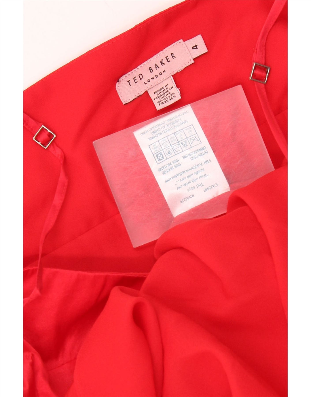 Ted Baker Damen ärmelloses A-Linien-Kleid, Größe 4, große rote Seide