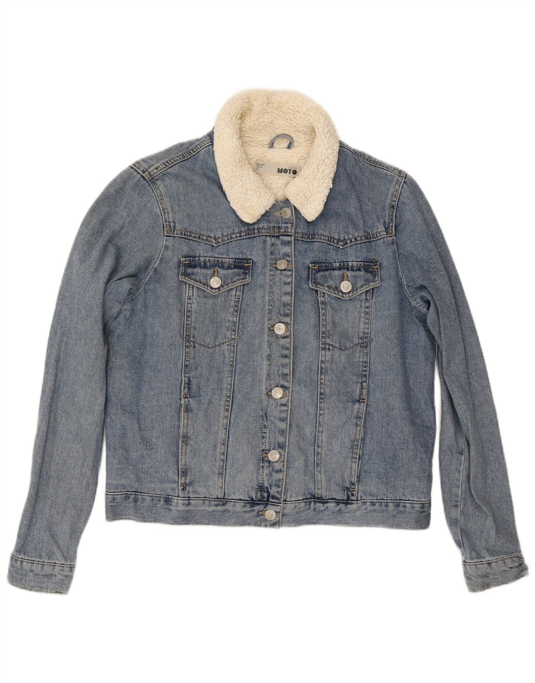 Topshop Damen Sherpa Jeansjacke UK 12 Mittelblaue Baumwolle