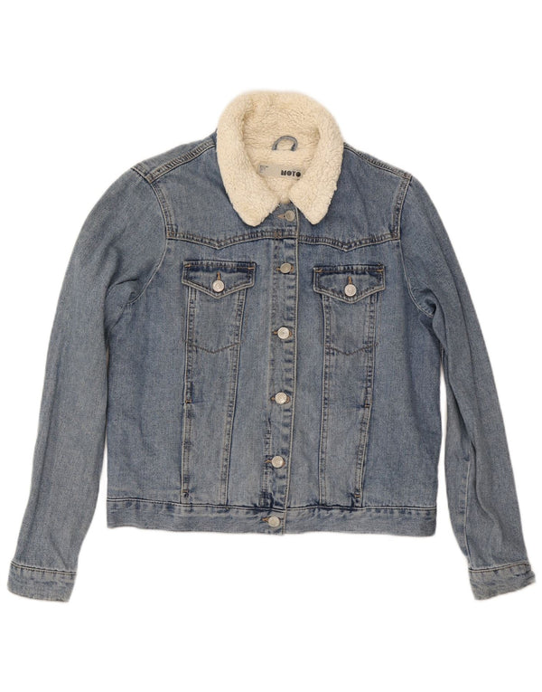 Topshop Damen Sherpa Jeansjacke UK 12 Mittelblaue Baumwolle