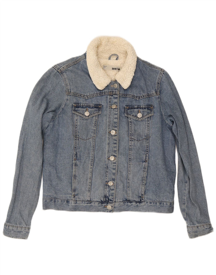 Topshop Damen Sherpa Jeansjacke UK 12 Mittelblaue Baumwolle