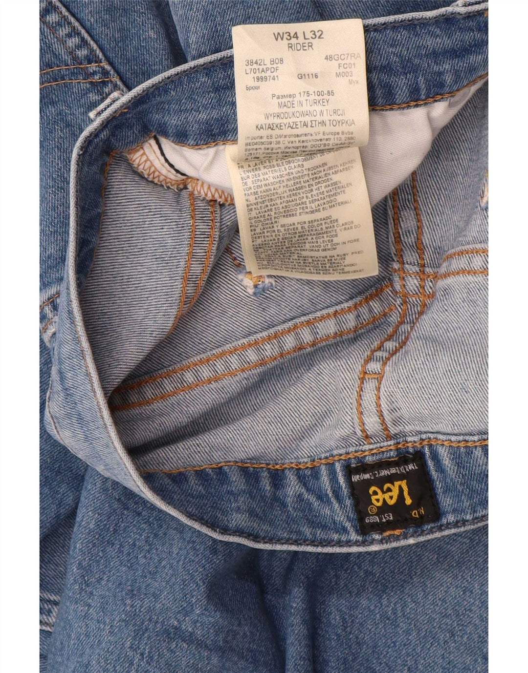 Lee Herren Rider Slim Jeans W34 L32 Blaue Baumwolle