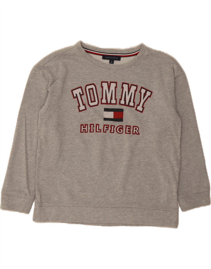 TOMMY HILFIGER Womens Graphic Sweatshirt Jumper UK 14 Medium Grey Cotton Vintage Tommy Hilfiger and Second-Hand Tommy Hilfiger from Messina Hembry 