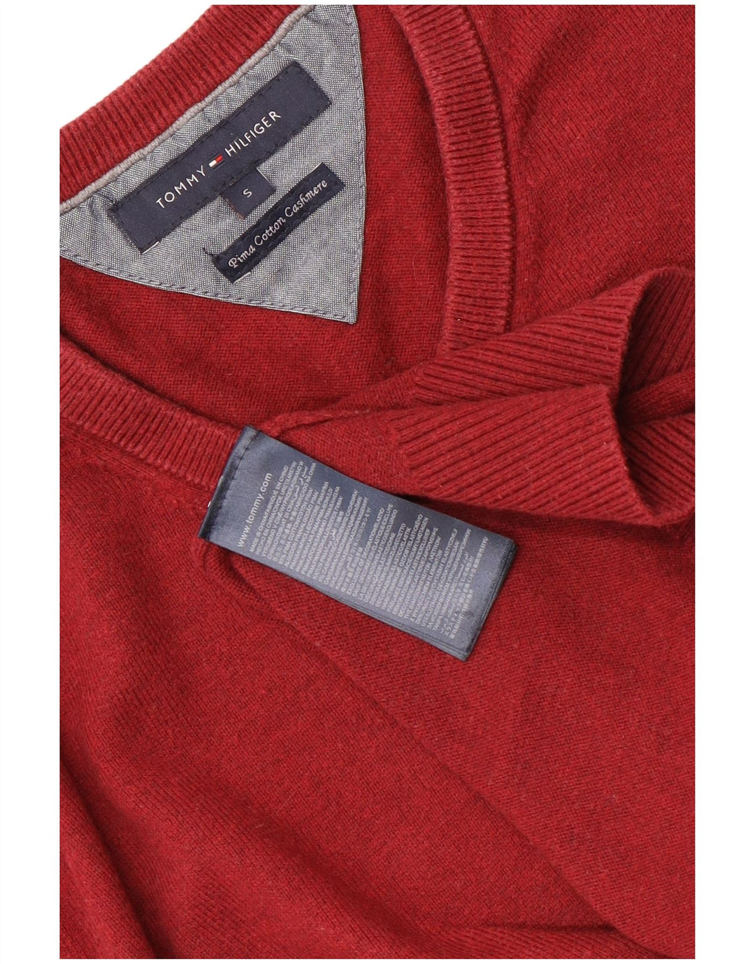 Tommy Hilfiger Herren-Pullover mit V-Ausschnitt, Größe S, rote Baumwolle
