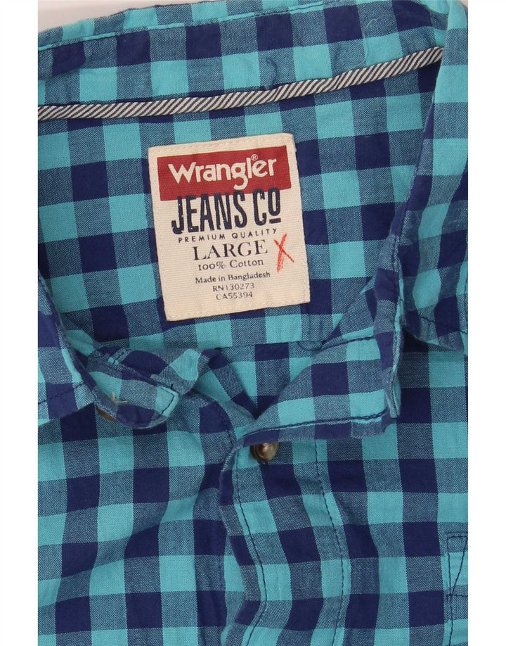 Wrangler Herrenhemd, große blaue Gingham-Baumwolle