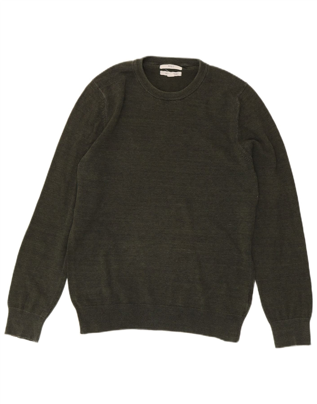 Marks & Spencer Herren-Pullover mit Rundhalsausschnitt, Größe S, Khaki, Baumwolle