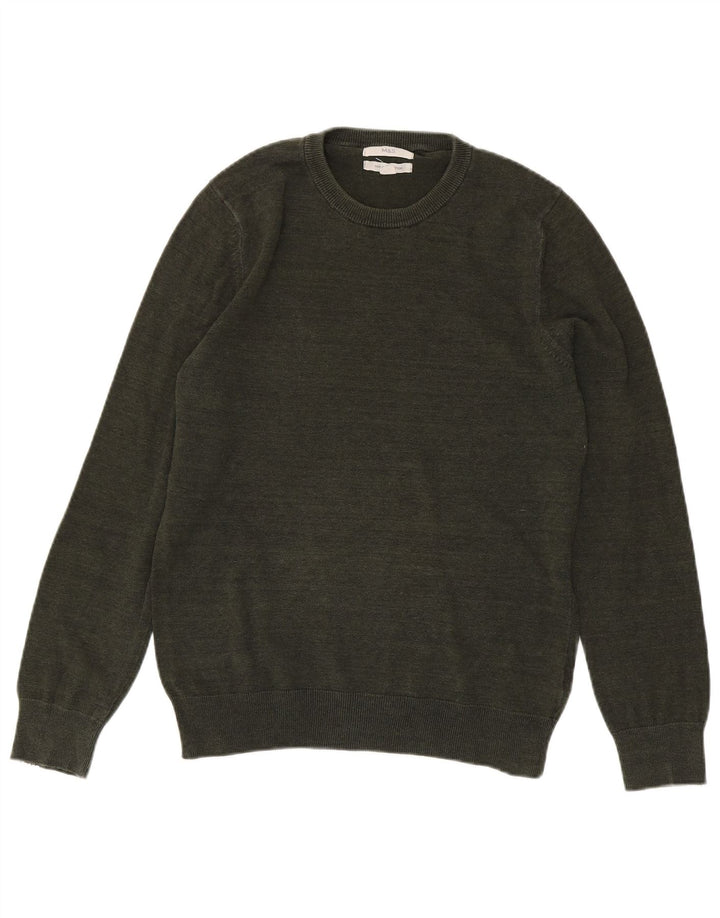 Marks & Spencer Herren-Pullover mit Rundhalsausschnitt, Größe S, Khaki, Baumwolle