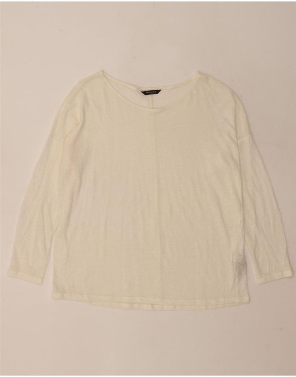 Massimo Dutti Damen Top Langarm UK 16 Large Off White Linen