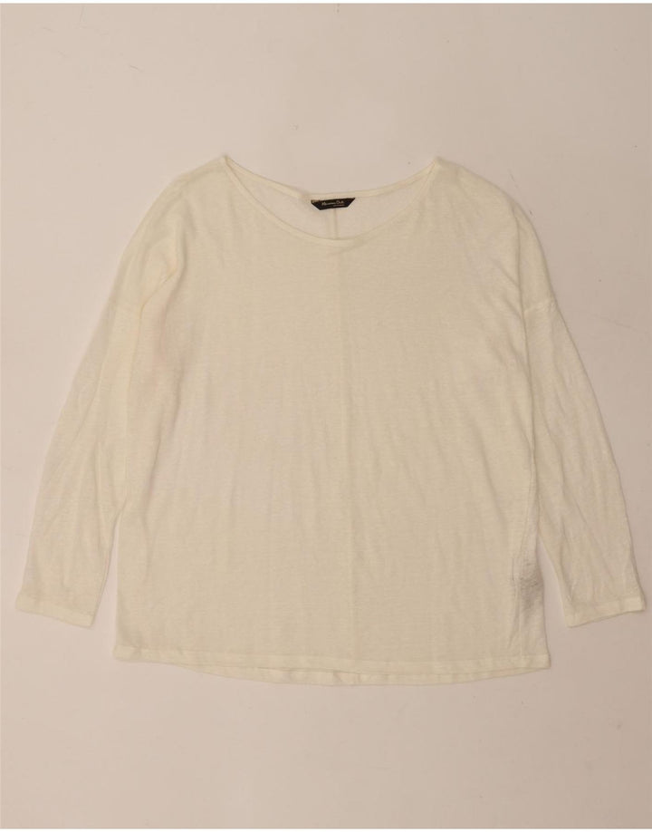 Massimo Dutti Damen Top Langarm UK 16 Large Off White Linen