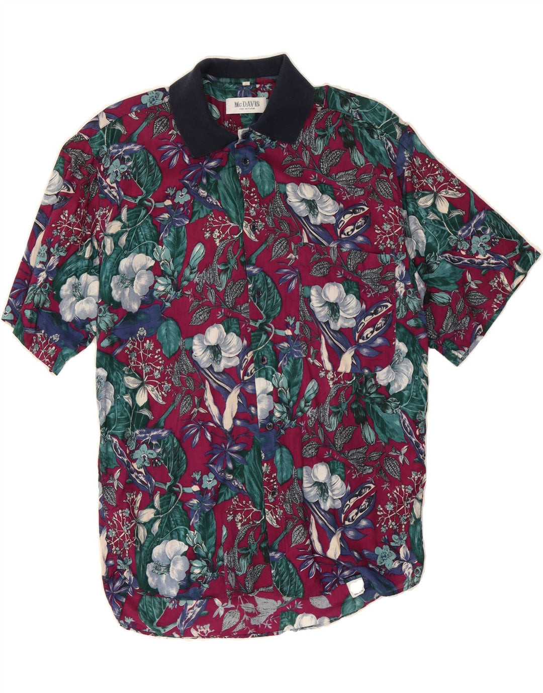 MCDAVIS Mens Short Sleeve Shirt Medium Burgundy Floral Viscose Vintage McDavis and Second-Hand McDavis from Messina Hembry 