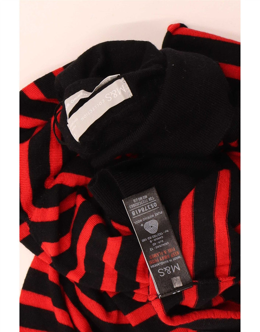 Marks & Spencer Damen-Rollkragenpullover, Gr. 12, mittelschwarz gestreift