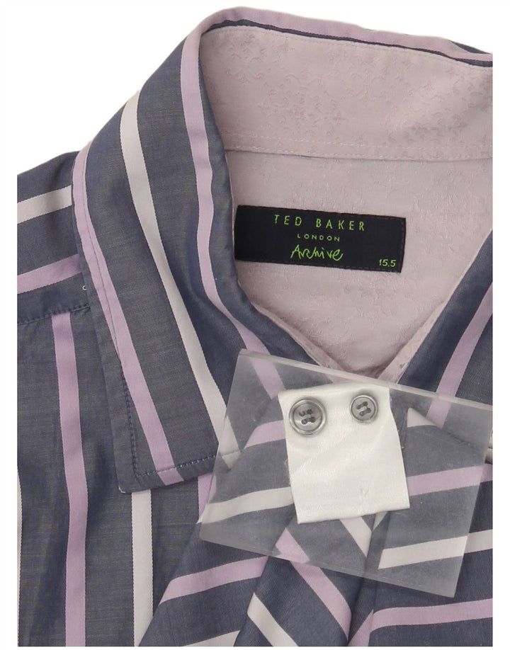 Ted Baker formelles Herrenhemd, Größe 15 1/2, mittelviolette Nadelstreifen-Baumwolle