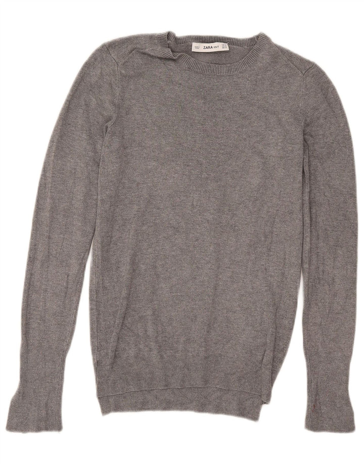 Zara Damen-Pullover mit U-Boot-Ausschnitt, UK 12, Mittelgrau meliert