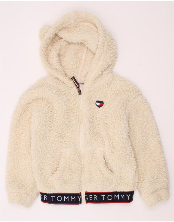 Tommy Hilfiger Fleecejacke mit Grafik für Mädchen, 4–5 Jahre, gebrochenes Weiß, Farbblock