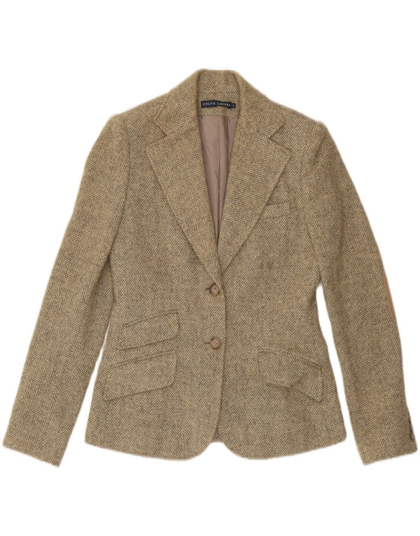 RALPH LAUREN Damen-Blazer mit 2 Knöpfen, US 6, mittelbeige, Fischgrätenmuster
